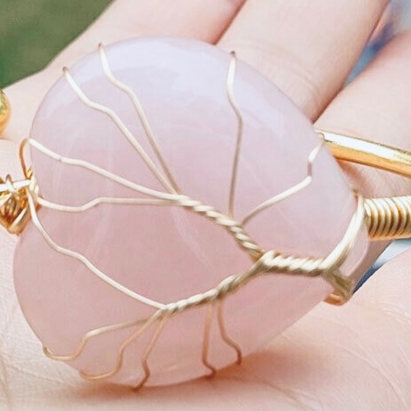 Rose Quartz Heart Bangle - Picture 1 of 3